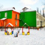 Nursery building covered in snow in winter