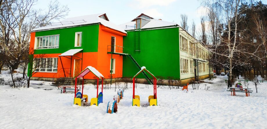 Nursery building covered in snow in winter