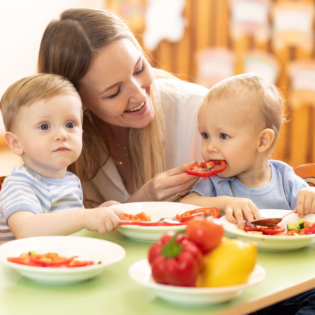 Children eating healthy food